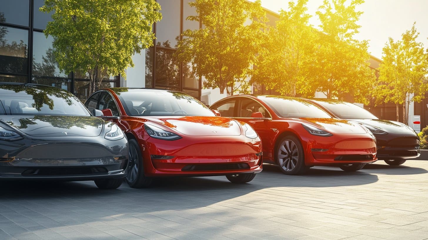 Affordable electric vehicles lined up in a dealership