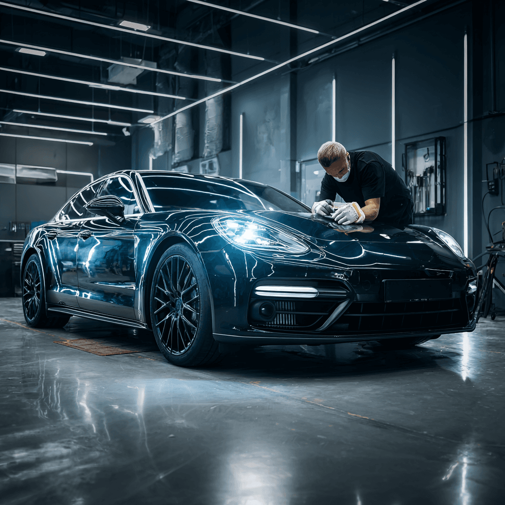 Professional ceramic coating application on a luxury vehicle