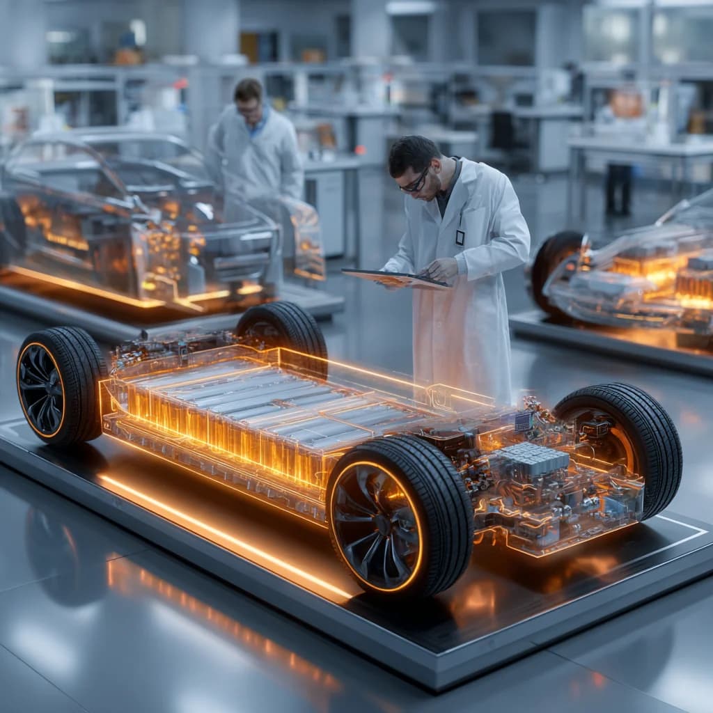 Advanced EV battery technology with glowing cells