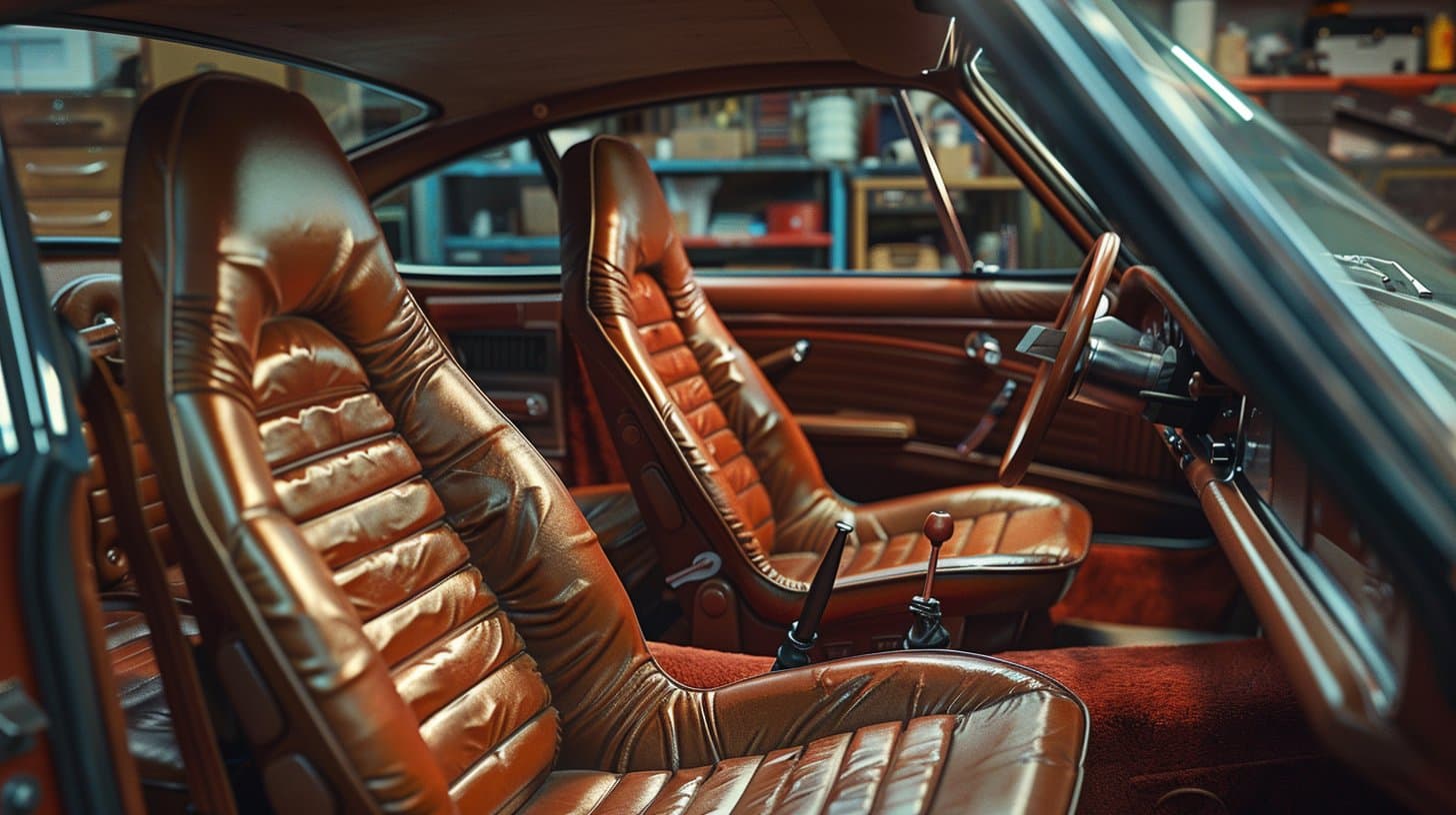 Classic car cognac leather interior being restored