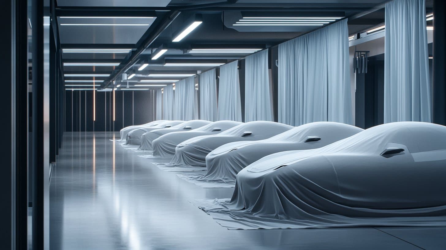 Empty auto show stage representing canceled EV projects