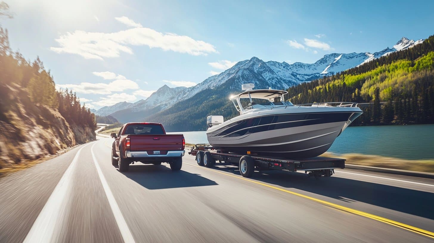 Electric pickup truck towing a trailer