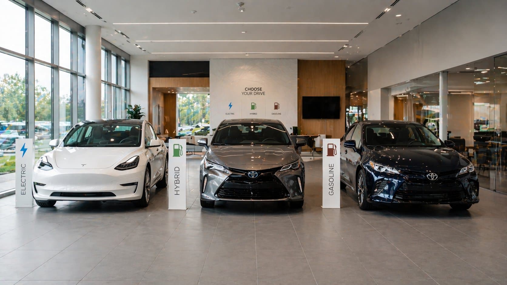 EV, hybrid, and gas car comparison