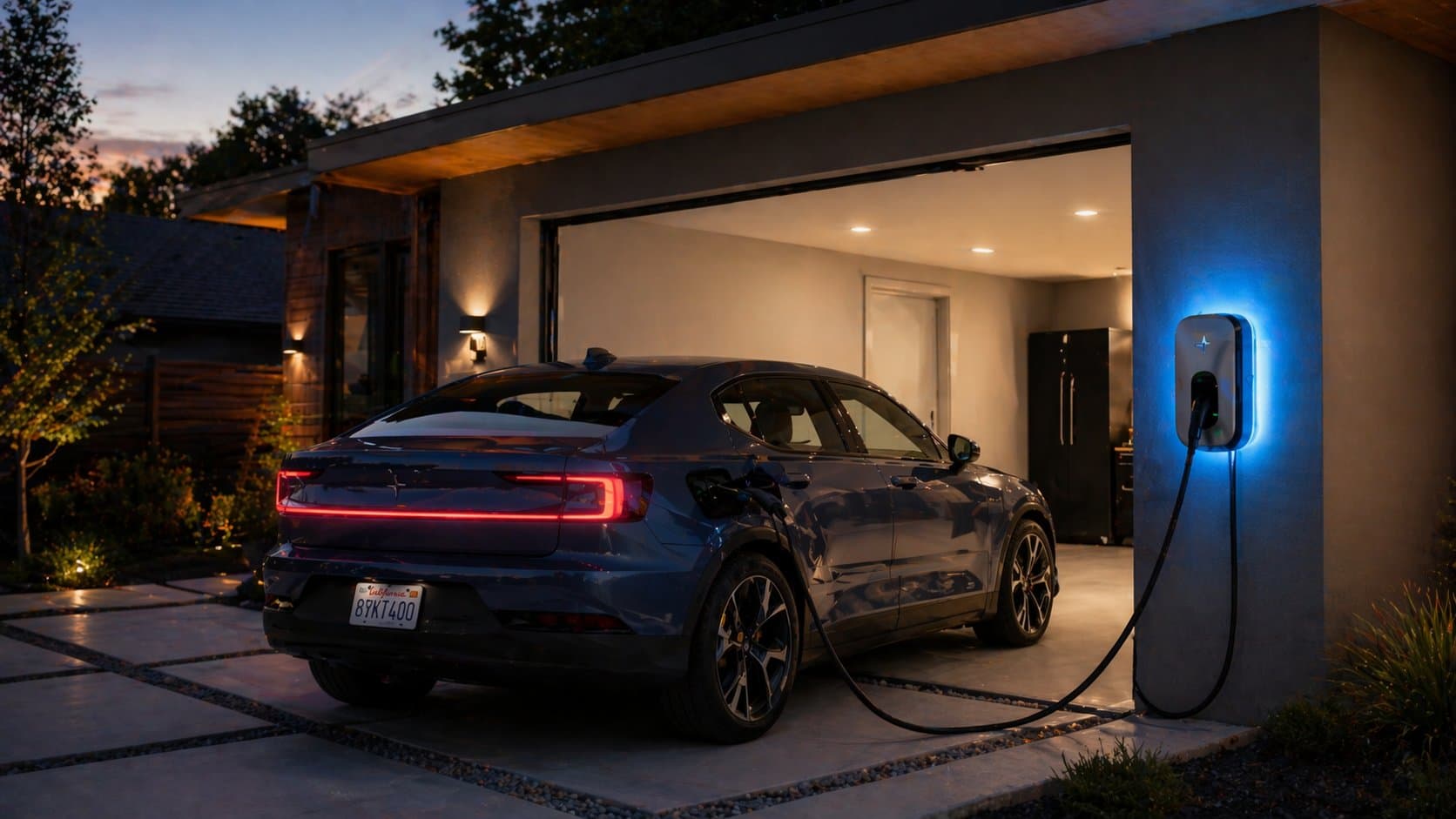 Home EV charging setup in a garage