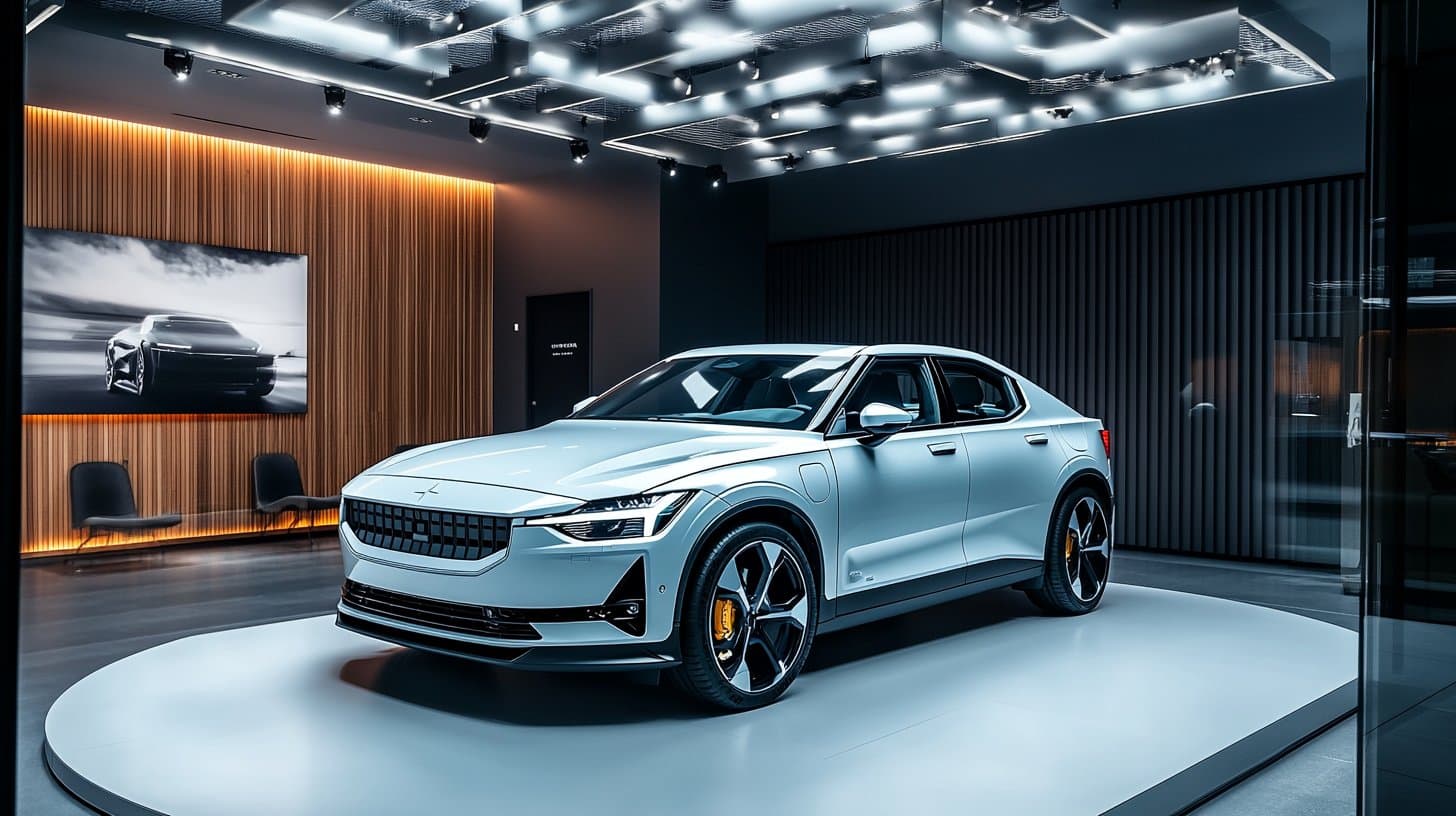 Polestar vehicles in a modern showroom