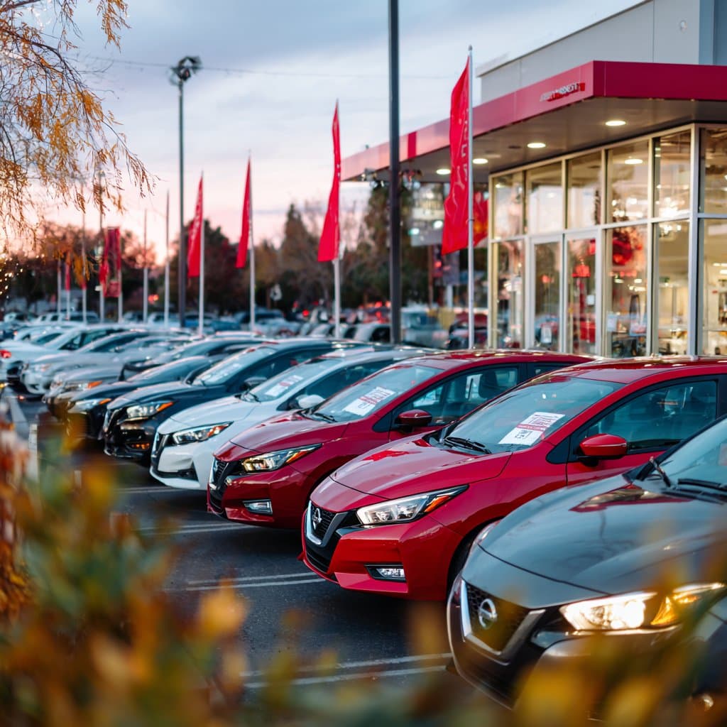 Used EV dealership lot with electric vehicles on display