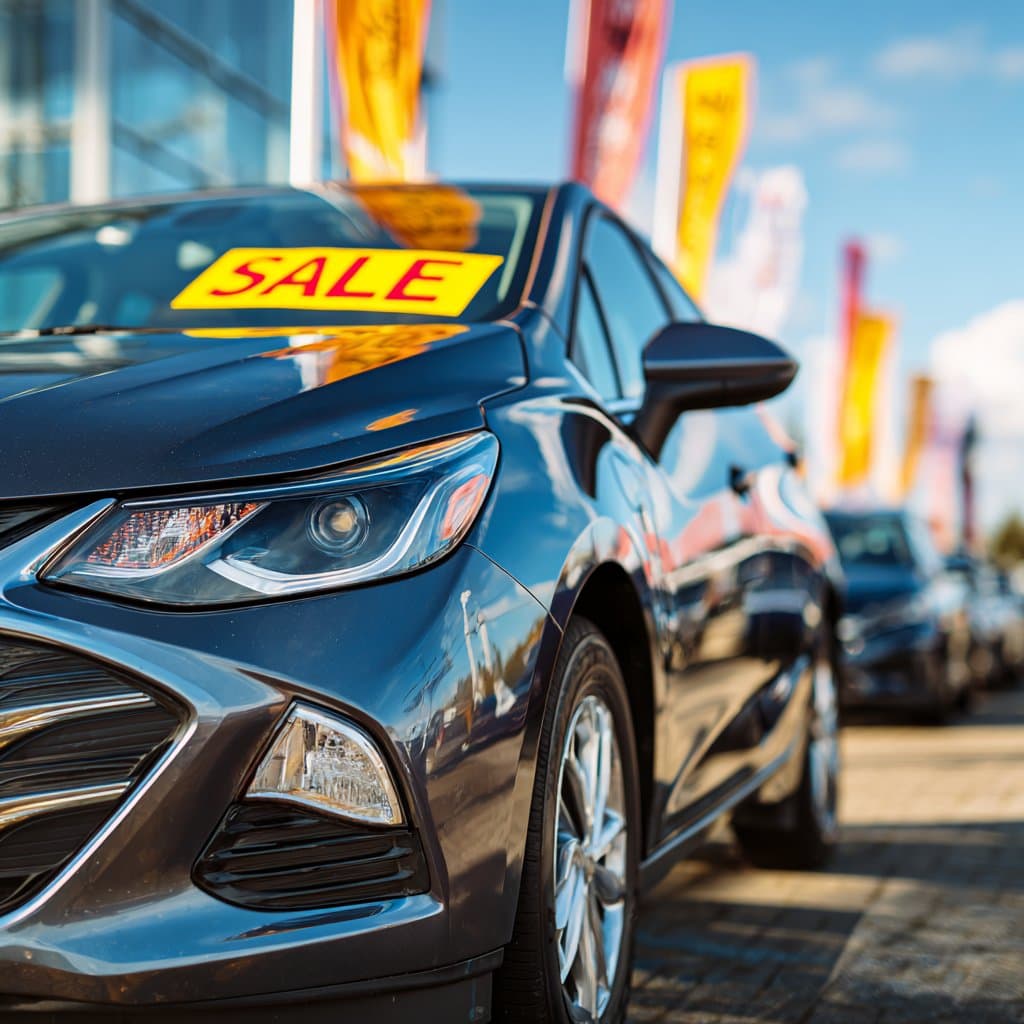 Used electric vehicles on a dealership lot with sale price stickers