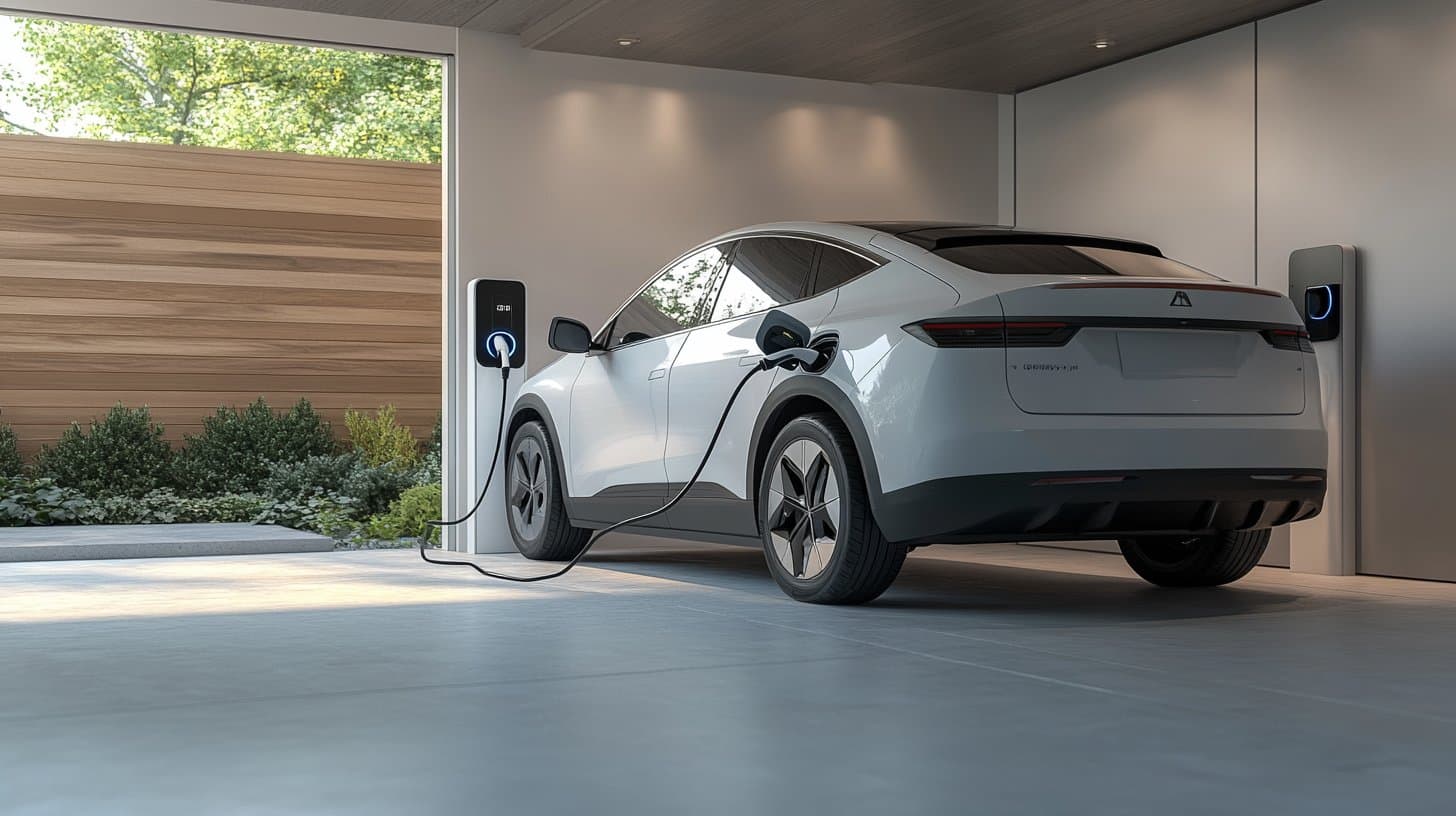 Calculator and electric car keys on a desk with cost breakdown charts