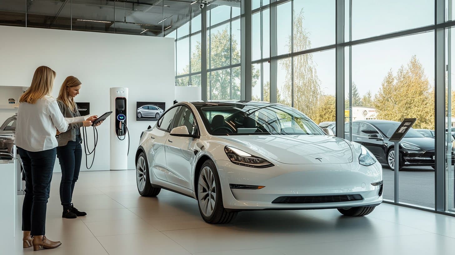 Person researching electric vehicles on a laptop at home