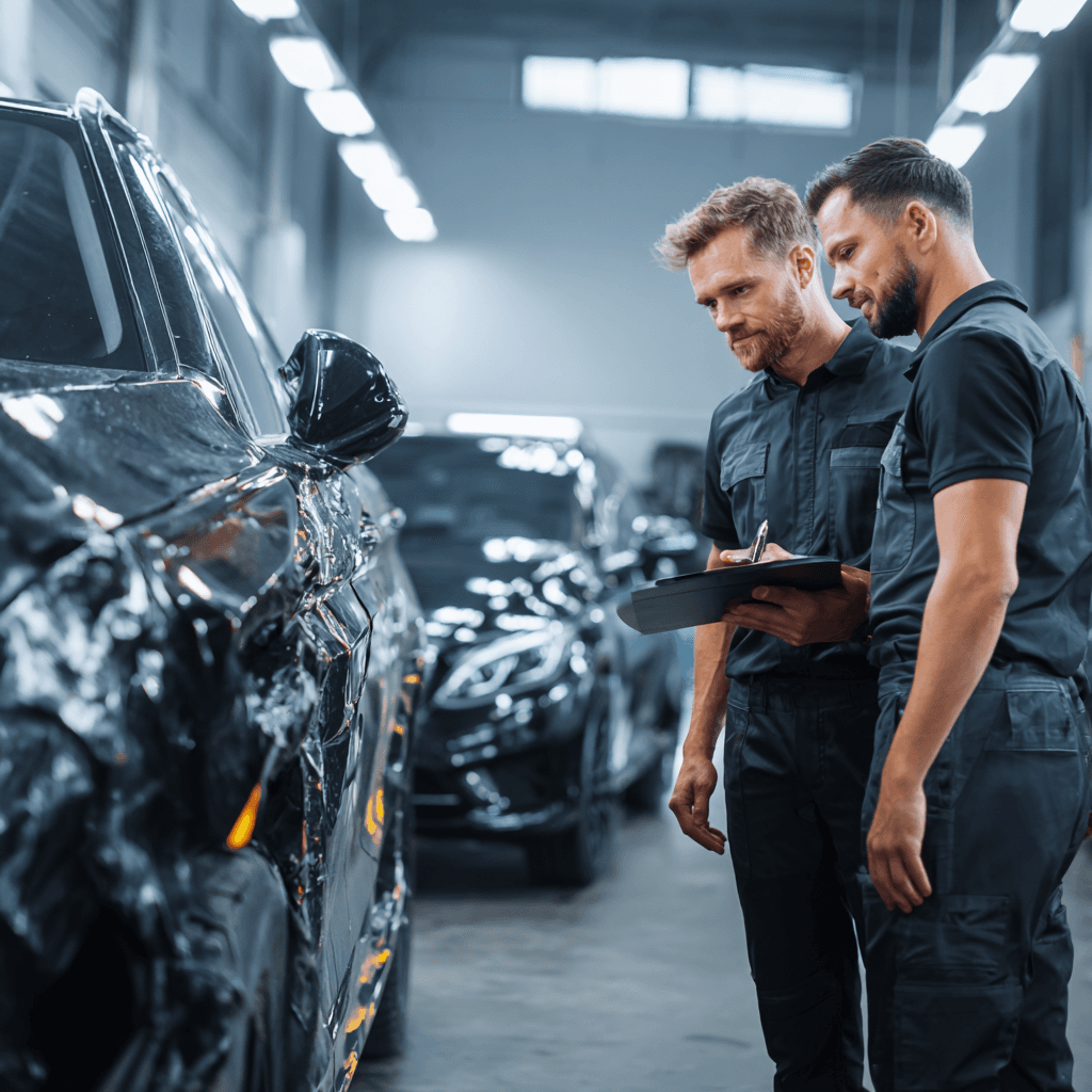 Split view of a hand wash with foam and an automatic car wash tunnel