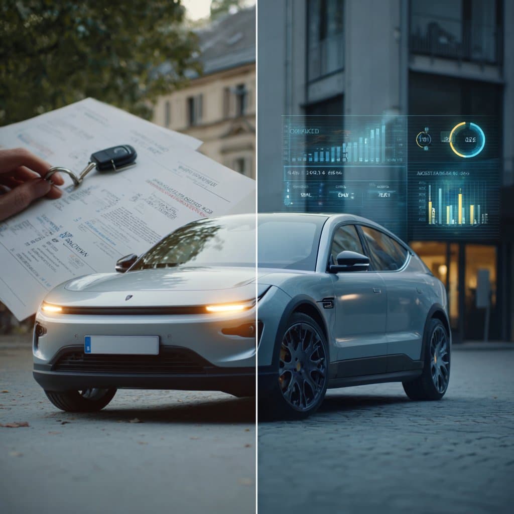 Split comparison of leasing paperwork and EV ownership