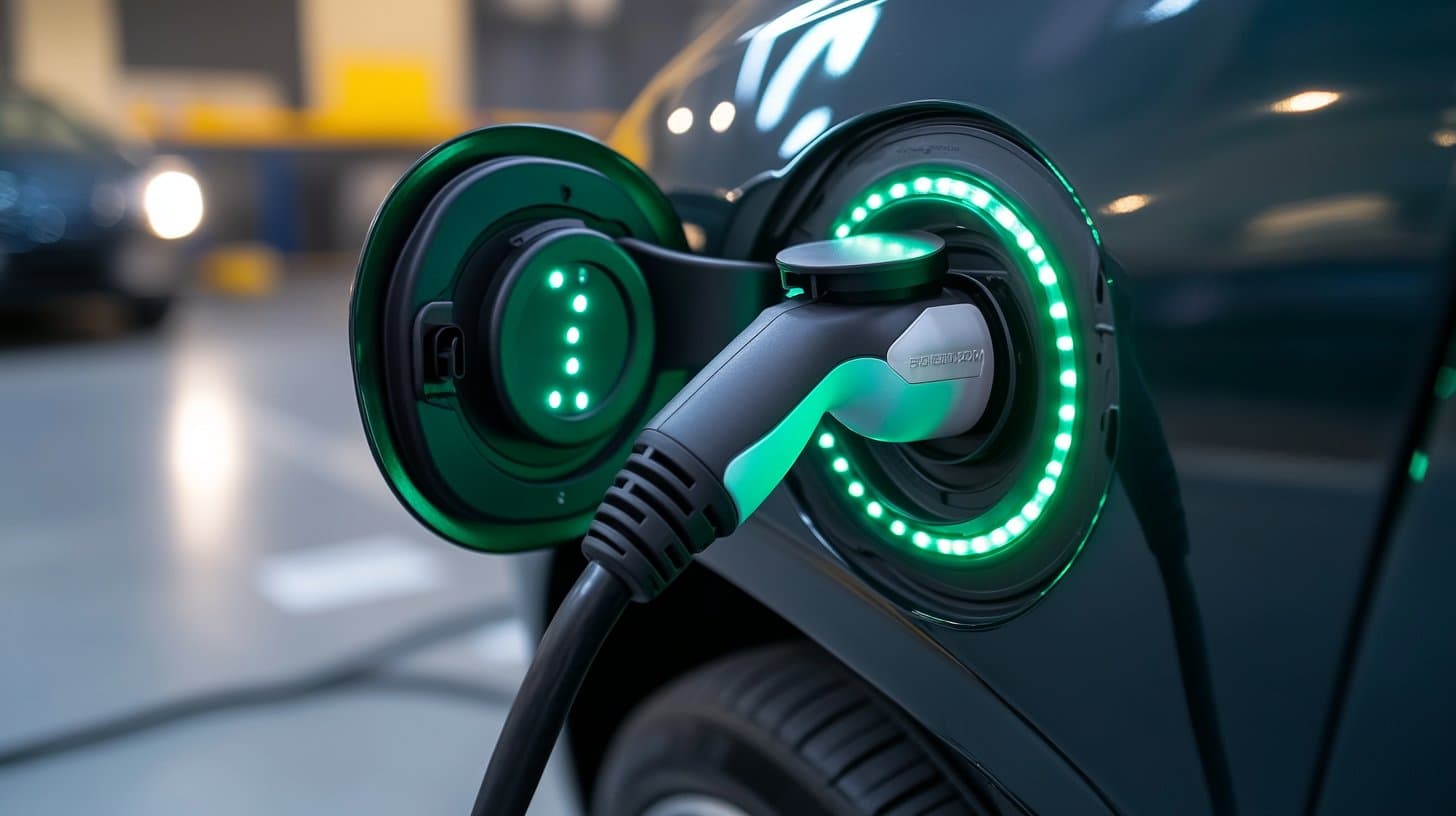 EV charging connector close-up at a public station