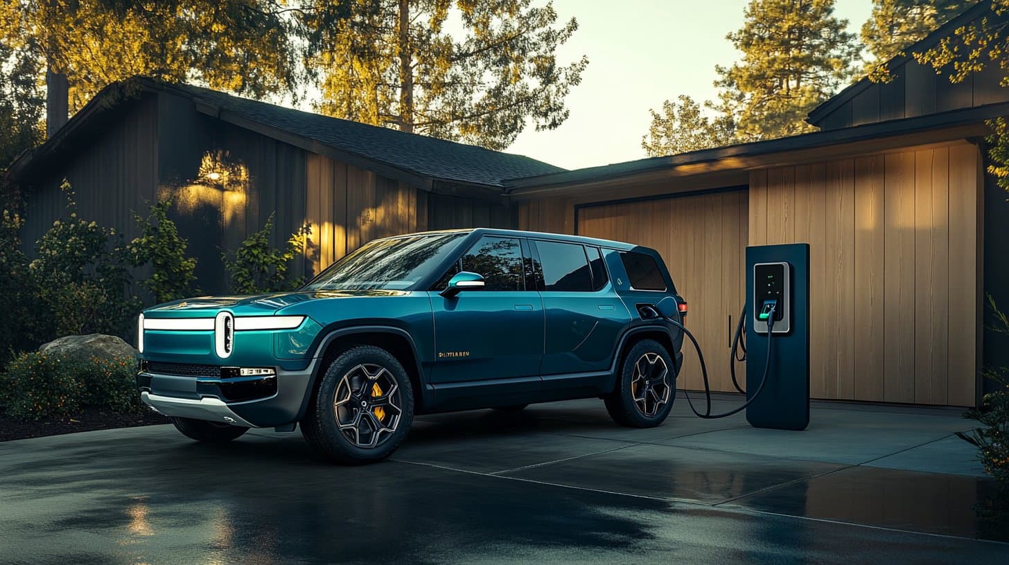 Rivian R2 charging at a fast charging station